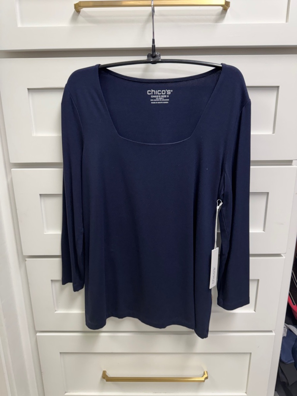 Chico's Navy Scoop Neck Long Sleeve Top